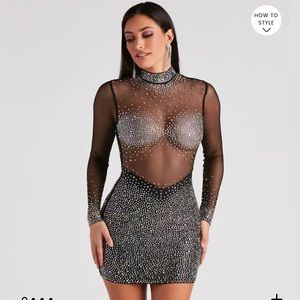 Windsor Tate Rhinestone Mesh Party Mini Dress Women’s Size XS Bedazzled Sheer
